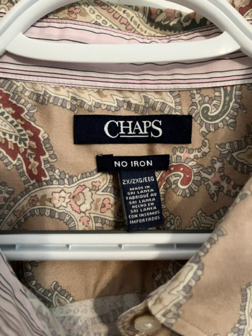 CHAPS TAN PAISLEY SHIRT, 2X, BUTTON FRONT, LS; EXCELLENT - Picture 2 of 5